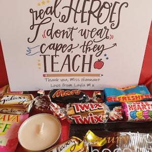 Teacher Present Gift Box Hamper - Teaching Assistant Nursery Worker End of Term Not all heroes