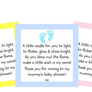 10 X BABY SHOWER Vanilla Tealight favours Blue. Pink or Yellow. Guest thank you gifts. image 6