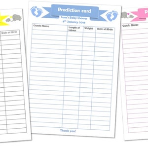 Baby Shower Voorspellingskaart - spel / aandenken