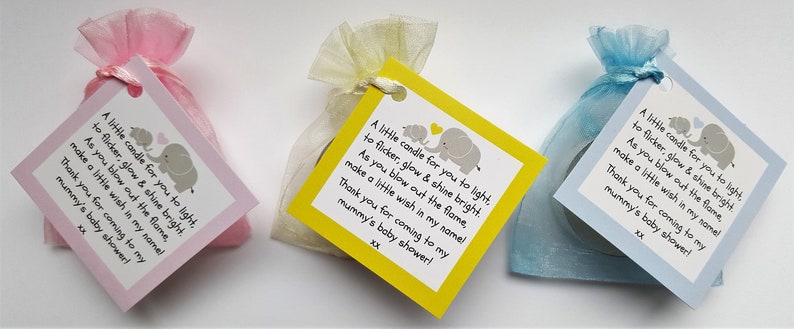 10 X BABY SHOWER Vanilla Tealight favours Blue. Pink or Yellow. Guest thank you gifts. image 2