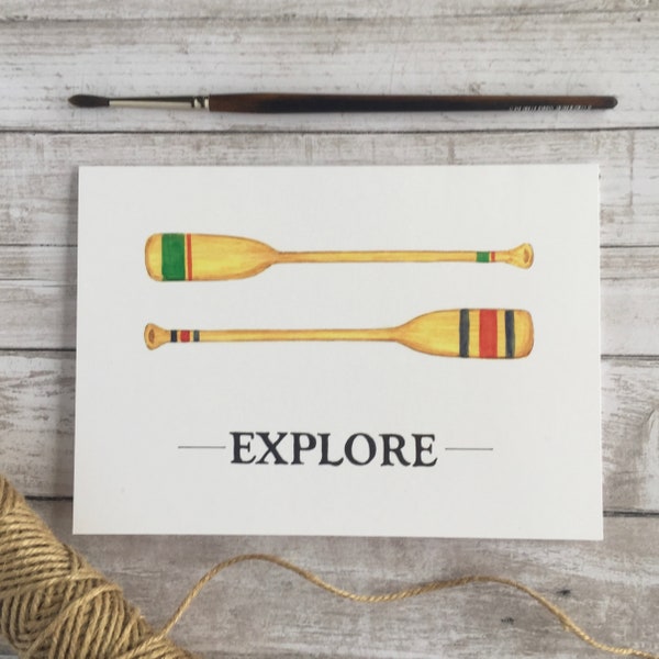 Explore Paddles hand painted card // blank greeting card