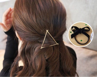 triangle hair barette - triangle hair clip - golden/silver hairclip
