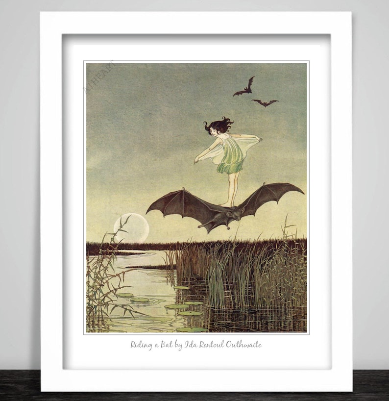 Art Print A Winged Fairy and Black Bat by Ida Rentoul image 1