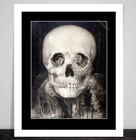 Salvador Dali Optical Illusion Skull Print, Gothic Halloween Art