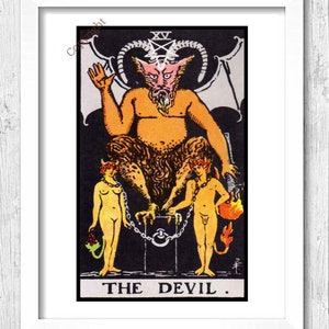 Art Imprimer Tarot Carte Le Diable.  La domination occulte de la peur Dionysis. Major Arcana. Un panneau mural. Œuvre d’art occulte païenne unique. 275