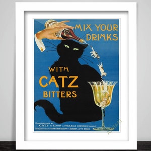 Black Cat Poster Art Print.  Catz Bitter Alcohol Booze Beer. Mix Your Drinks Advertising Banner. Feline  Cats Lover Home Decor Gift 28