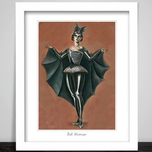 Bat Woman art print. Vintage Victorian Fantasy Witch occult Costume poster Framed. Witchcraft magic pagen wicca spells gift   240