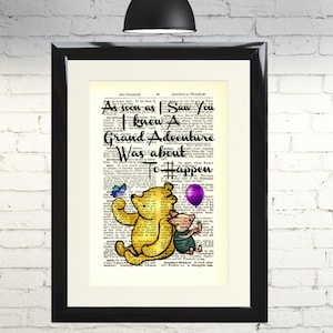 Dictionary Art Print Winnie the Pooh Adventure About To Happen Framed Vintage Poster Picture New Baby Gift Nursery Decor