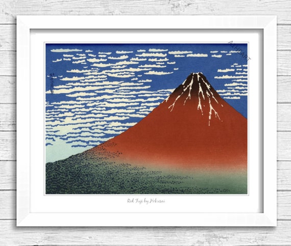 Red Fuji by Hokusai Poster Print. Art Painting. Mount Fuji Volcano