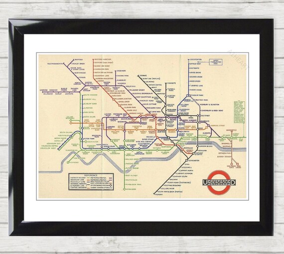 London Underground Tube Map 1933 Poster. Vintage Subway