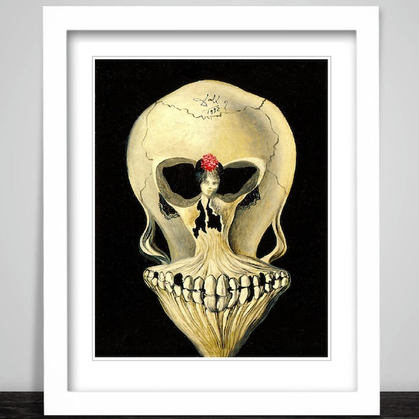 Framed Art Print Skull Gothic Optical Illusion Salvador Dali painting Dancer Ballerina Poster. Horror Death terror scary skeleton  Gift 136