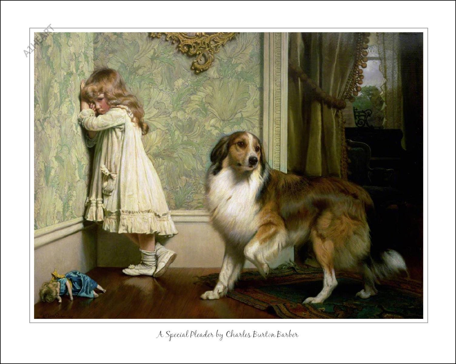 Young Girl With Her Dog/キース カーター/ポスター Young Girl and Dog | Edward Percy Moran | Painting Reproduction