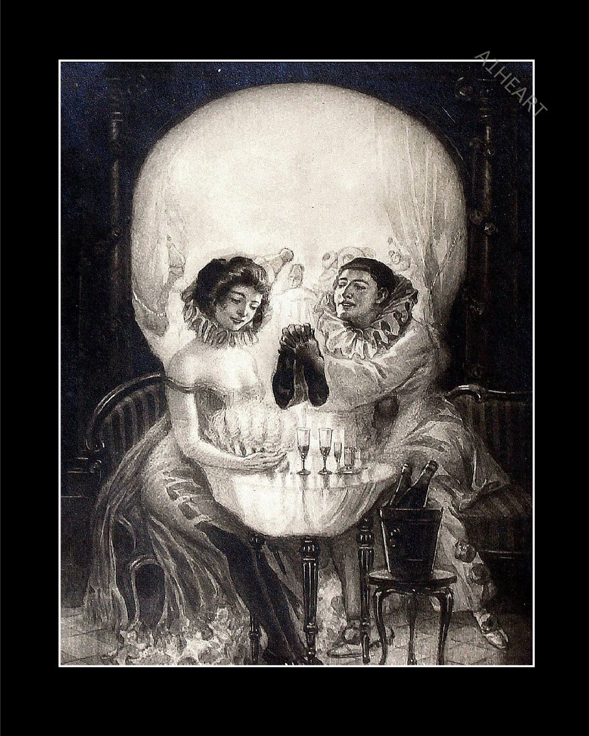 Salvador Dali Optical Illusion Skull Print, Gothic Halloween Art