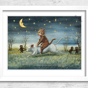 Big Things était Little by Louis Wain Poster Print. Cat Lover Cadeau Félin Présent. Drôle de chat et de souris et lune Chambre d’enfants Chambre à coucher. 570