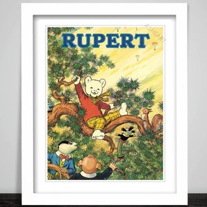 Livre annuel de Rupert Bear. Affiche pour enfants imprimé pour nouveau bébé, chambre à coucher, chambre à bébé. Bois de noix. Bill Badger, Rex Rabbit, Ferdy Fox, Ming le dragon. 035