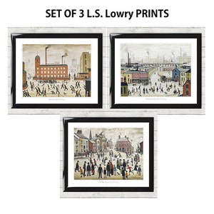 Set of 3 L.S. Lowry Poster Prints. Artist from Pendlebury, Lancashire. Industrial districts of North West England. Stick Men 422