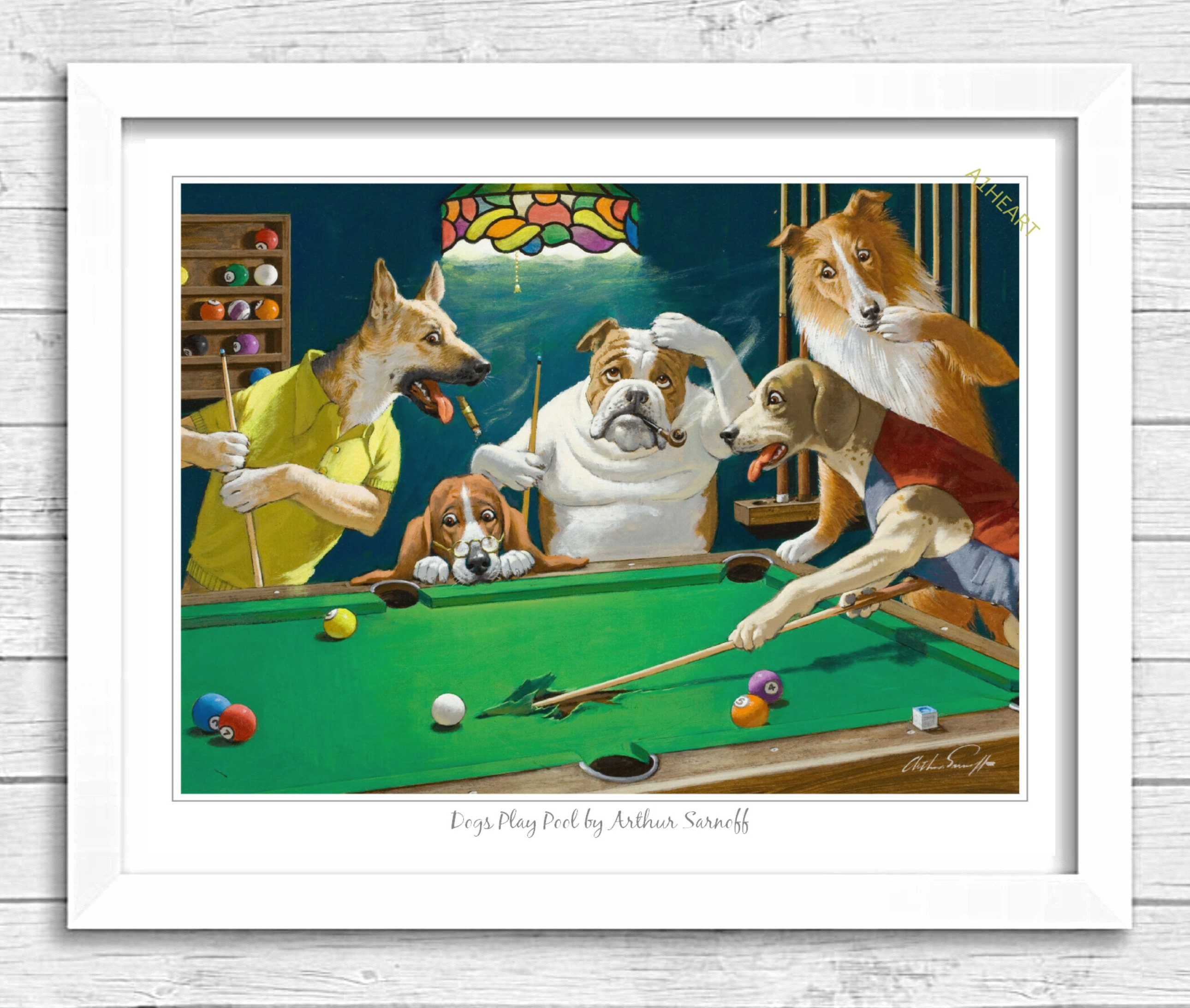 Dogs Play Pool by Arthur Sarnoff Poster Print