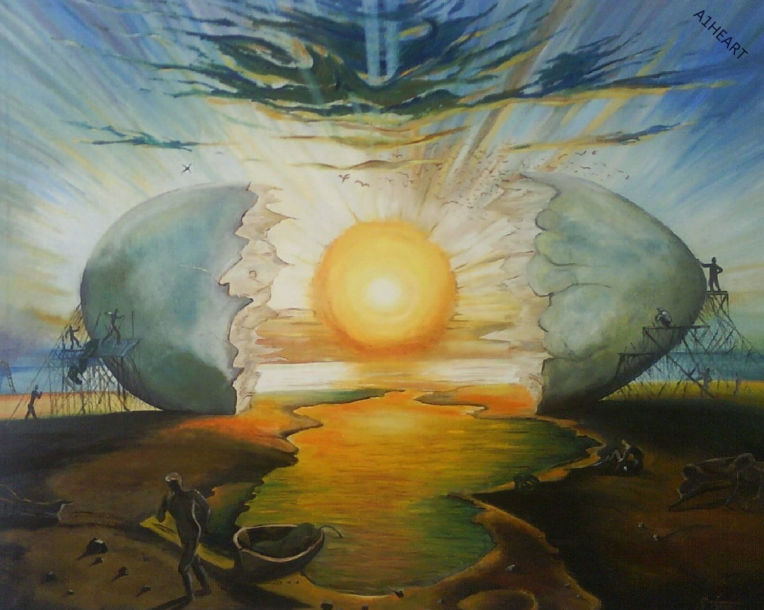 L'Aurora by Salvador Dali Print Poster. Giant Egg Sunset over the