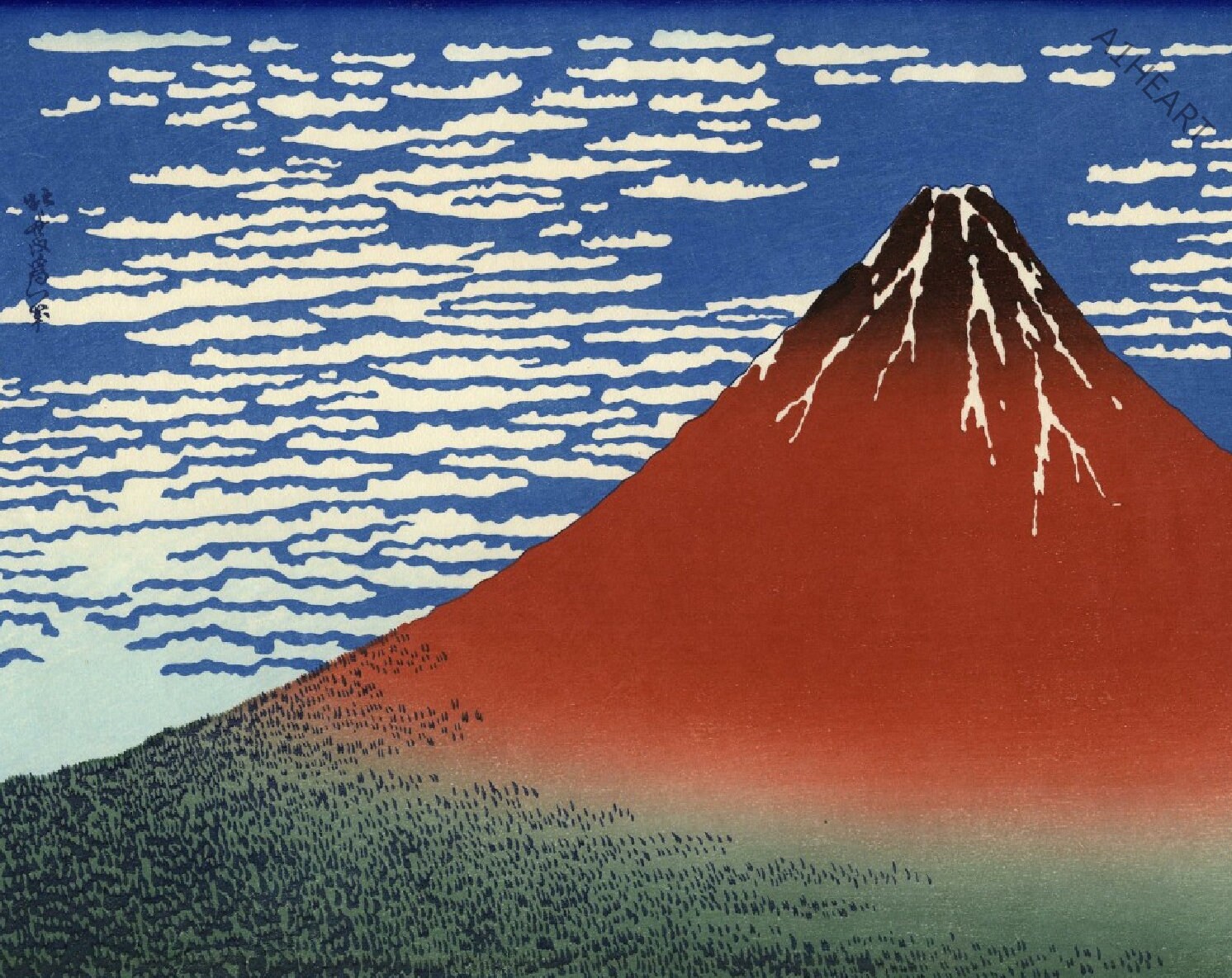 Red Fuji by Hokusai Poster Print. Art Painting. Mount Fuji Volcano
