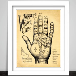 Imprimé d’affiche vintage palmistry. Palm Reading Warners Fortune Telling Divination. Sorcellerie Occult Magic Superstition Voir l’avenir 308
