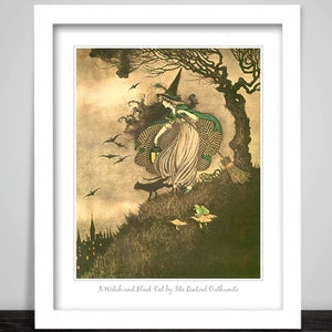 Witch and Black Cat Art Print by Ida Outhwaite, Occult Magic 331