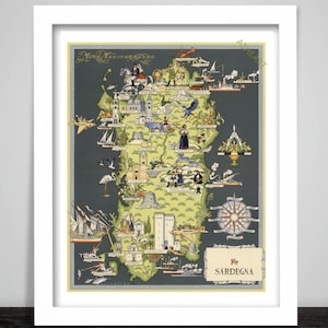 Sardaigne Italie Carte 1939 par Agostini, Giovanni Poster Print. Cadeau touristique antique italien vintage. Cagliari, Corse, Rome, Sassari, Med 650
