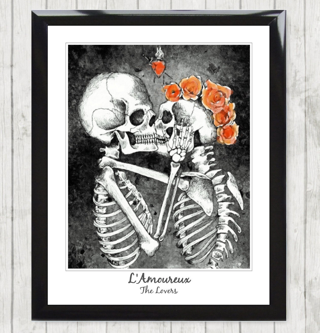 Framed Art Print L'amoureux the Lovers Skull Skeleton Tarot Card