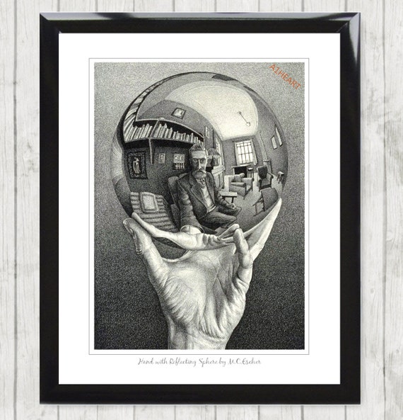 Reflecting Sphere by M.C. Escher Poster Print. Man and Woman