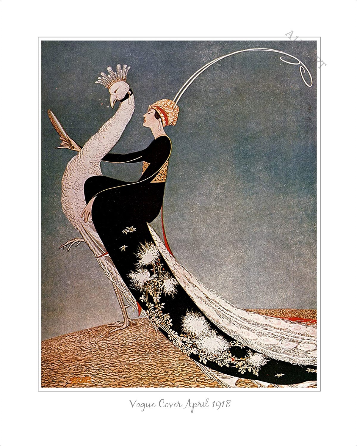 Vintage Vogue Cover April 1918 Poster Art Print. Peacock Vintage Vogue Cover April 1918 Poster Art Print. Peacock