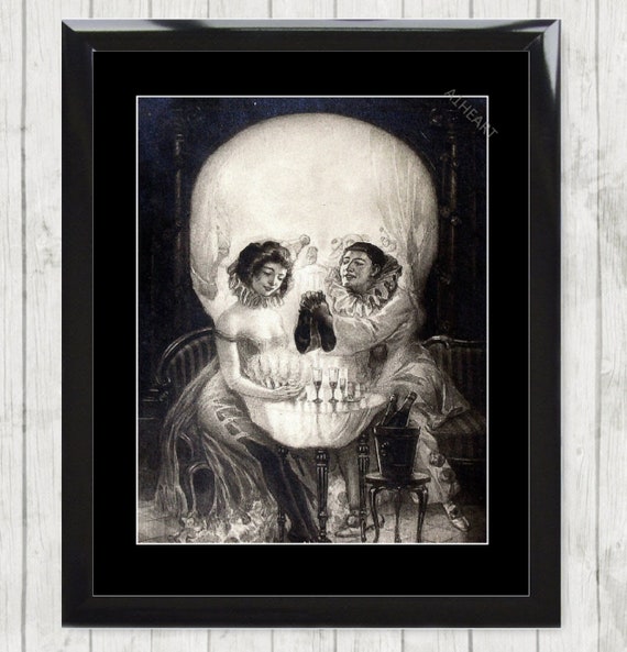 Salvador Dali Optical Illusion Skull Print, Gothic Halloween Art