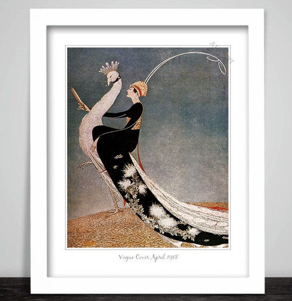 Vintage Vogue Cover April 1918 Poster Art Print. Peacock Lady Hat
