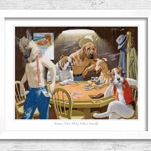Dogs Winner Takes All by Arthur Sarnoff poster print. Dog Lover Gift Present. Playing Snooker Gambling. Poodle, Corgi, Boxer, Pugs.  83