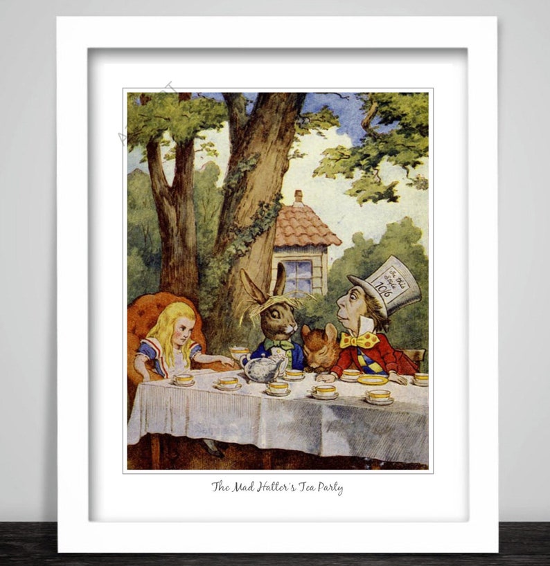 Alice in Wonderland Tea Party With Mad Hatter, Rabbit and Mouse Print ...