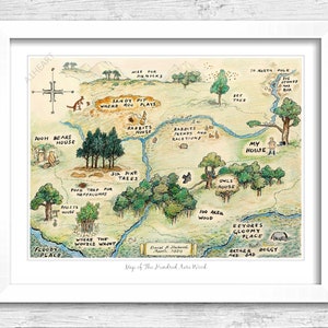 Winnie l’ourson et le porcelet Imprimer l’affiche. Carte du bois de cent acres.  Eeyore, Kanga, Roo, Tigger. Crèche Nouveau Cadeau Bébé Noël Anniversaire 93