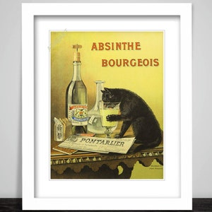 Poster Art Print Absinthe black cat . French Alcohol Booze Advert. Cat drinking from a glass in a Cafe in Paris. Home Decor Gift 488
