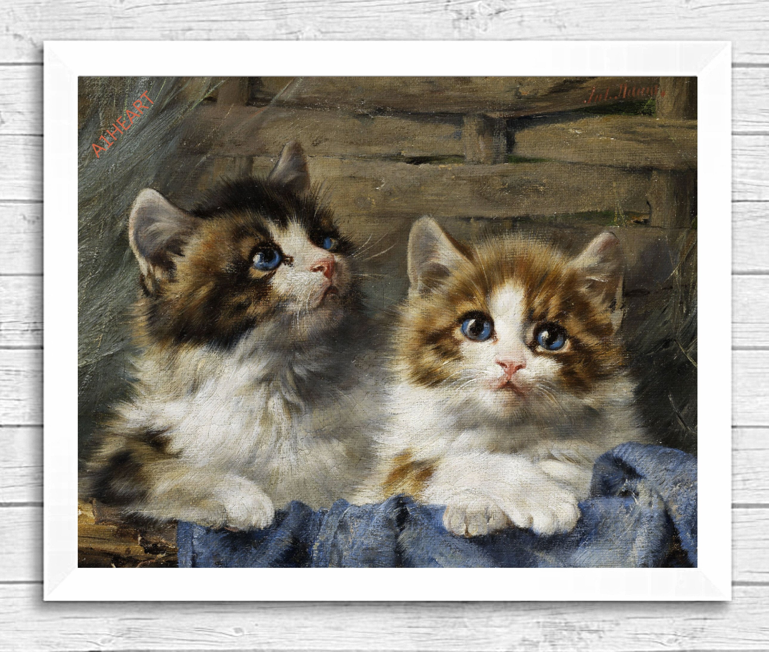 Cats in a Basket Art by Julius Adam Poster Print. Kitten Cat Tabby