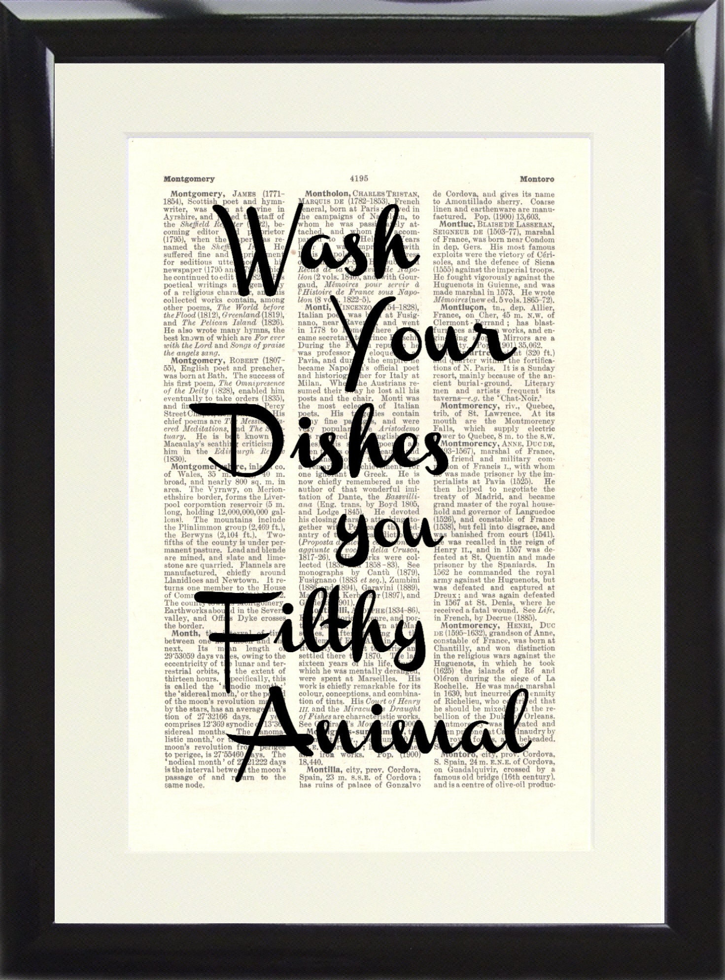 Dictionary Art Print Wash Your Dishes You Filthy Animal. Funny Etsy UK