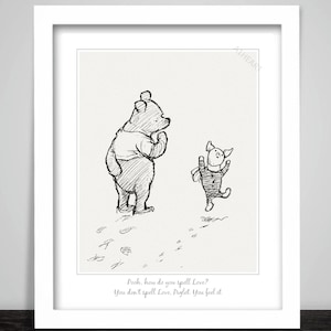 Winnie l’ourson et le porcelet Imprimer Affiche pour les enfants, les enfants, Comment épelez-vous l’amour, Nursery Art Eeyore, Kanga, Roo . Panneau mural encadré. 99