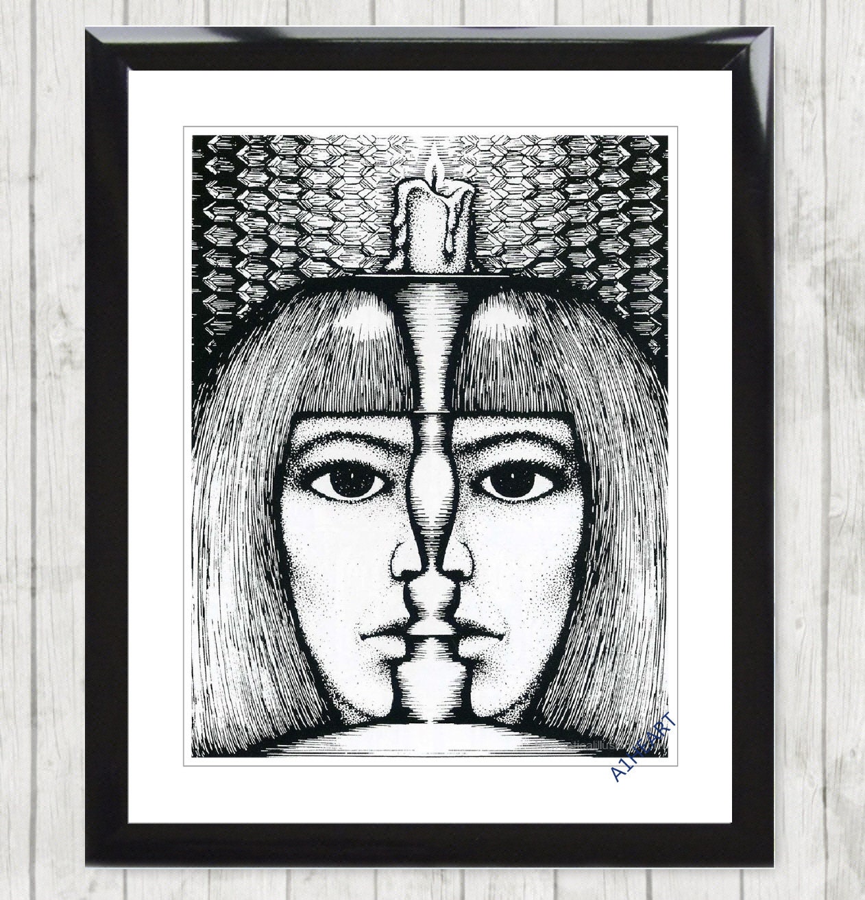 Two Faces Optical Illusion Art Poster Print. Surreal Art. Work