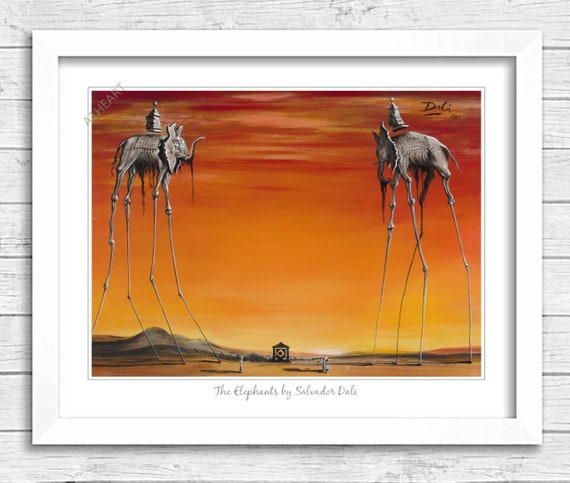 The Elephants by Salvador Dali. Vintage Art Print Poster. Spanish