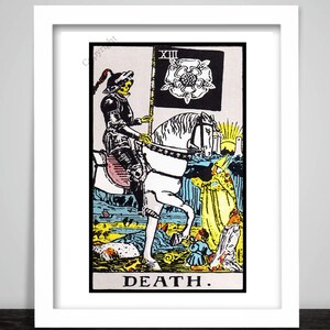 Art encadré Imprimer Tarot Card Mort. Occult Arcana Horse Grim Reaper affiche . Un panneau mural.  Pagan Re Birth Étrange Étrange Œuvre d’art unique. 277