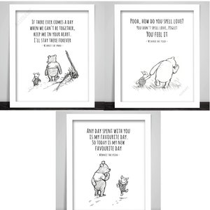 Set of 3 Winnie the Pooh and Tigger Print Posters,  Piglet, Eeyore, Kanga, Roo, Framed Nursery Wall Art. For Boys, Girls 193