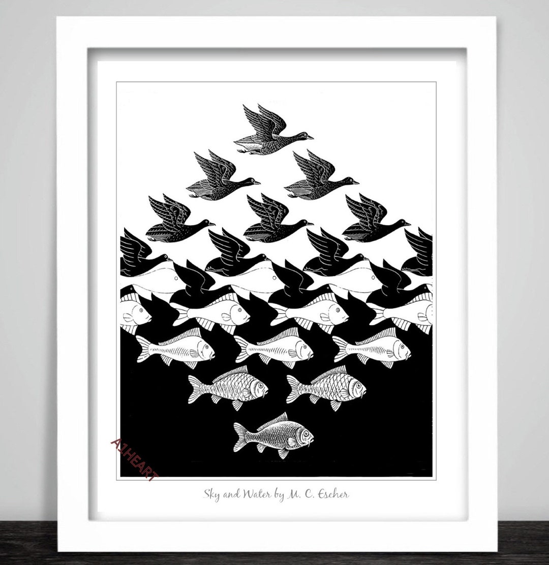 Sky and Water by M.C. Escher Poster Print. Birds and Fish