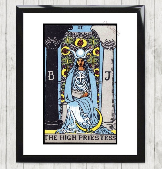Framed Art Print Tarot Trump Card the High Priestess. Occult
