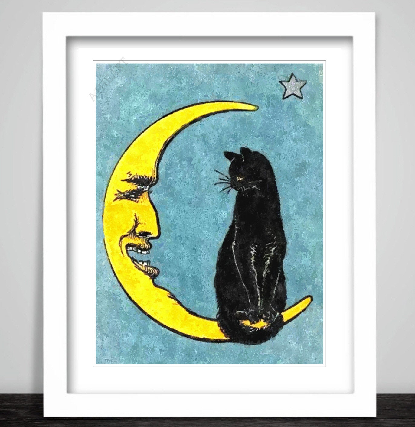 Witch Black Cat Moon Art Print, Vintage Occult Magic Poster - Etsy