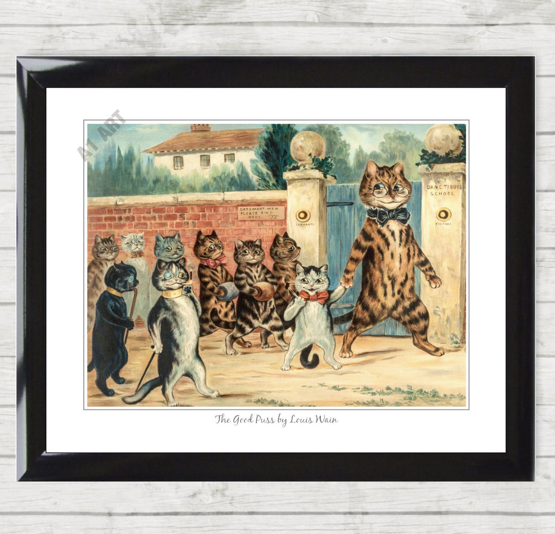 The Good Puss by Louis Wain. Framed Vintage Cat Art Print