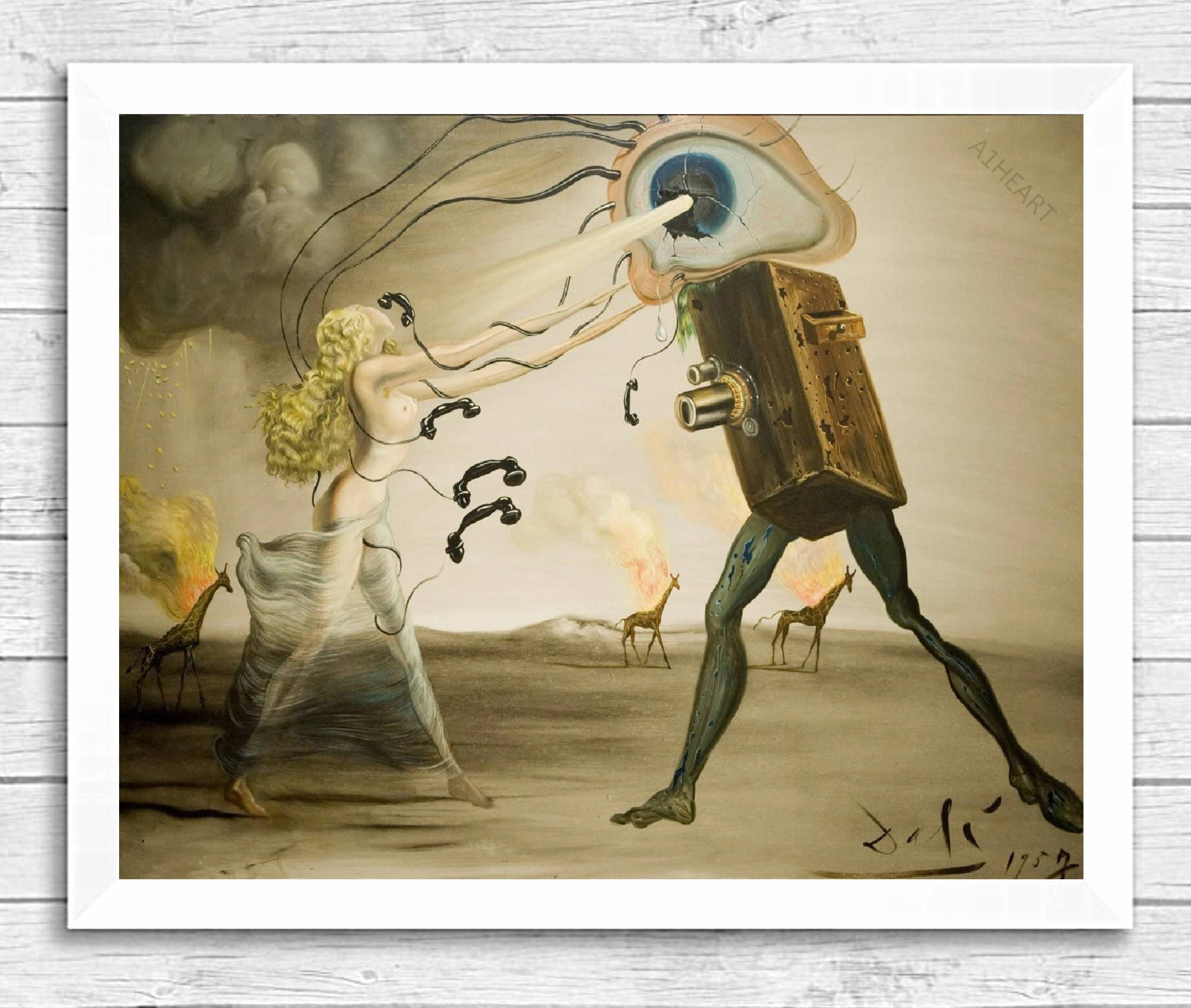 Burning Giraffes and Telephones by Salvador Dali Print Poster