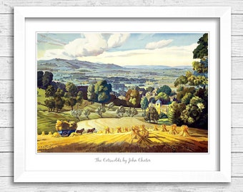 Framed Art Print The Cotswolds by John Chater. Vintage Poster Stow Bath Tetbury Broadway, Cheltenham, Bourton on the Water Decor 351