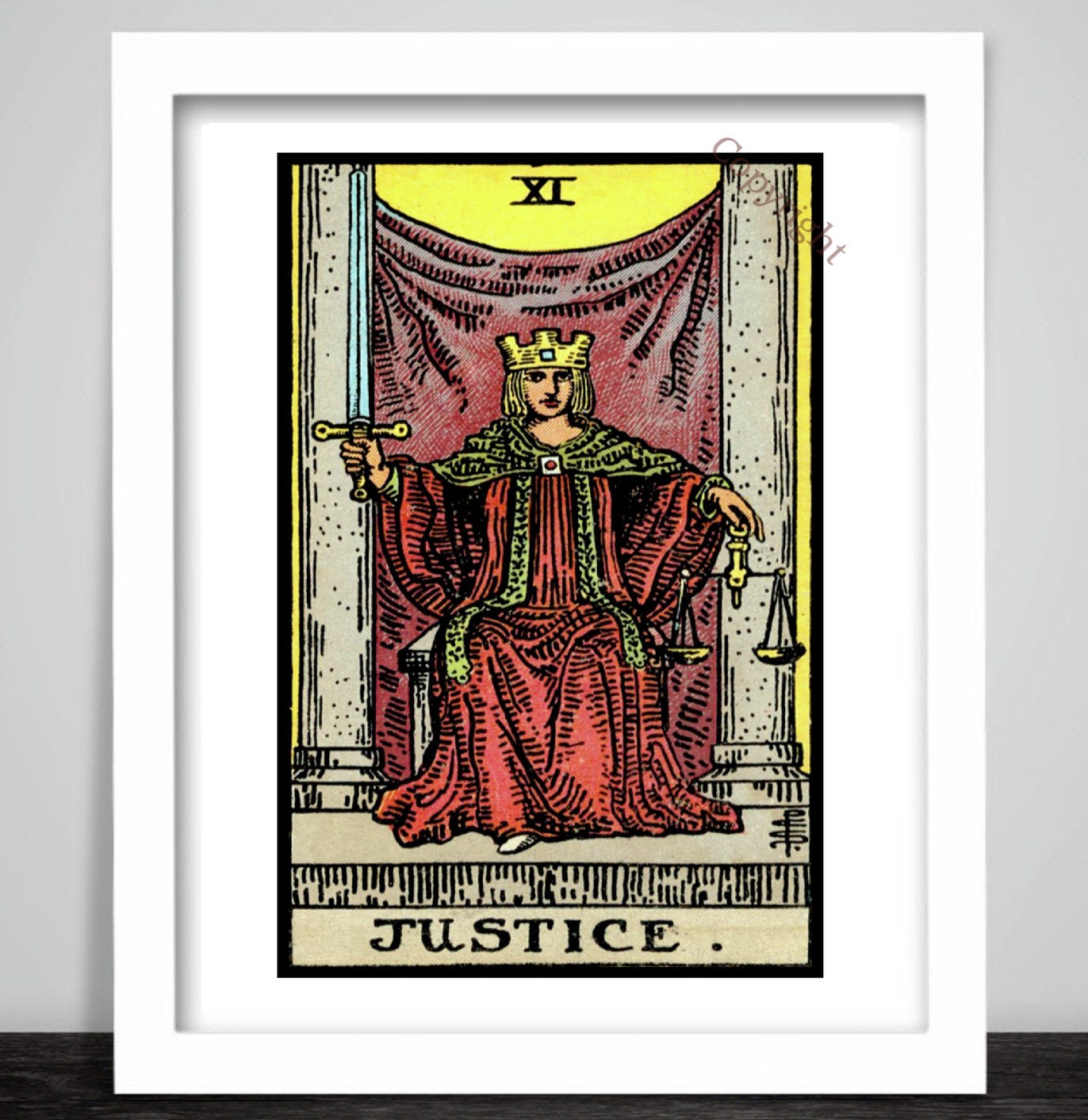 Framed Art Print Tarot Card Justice Arcana Occult Fairness Etsy