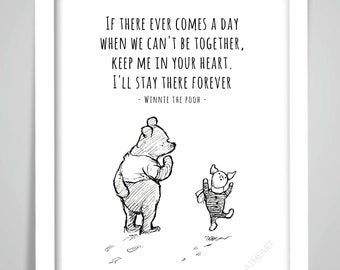 Winnie the Pooh and Piglet Print Poster Gift, If there ever comes a day, Eeyore, Kanga, Roo, and Tigger, Framed Nursery Art. Kids Room 621